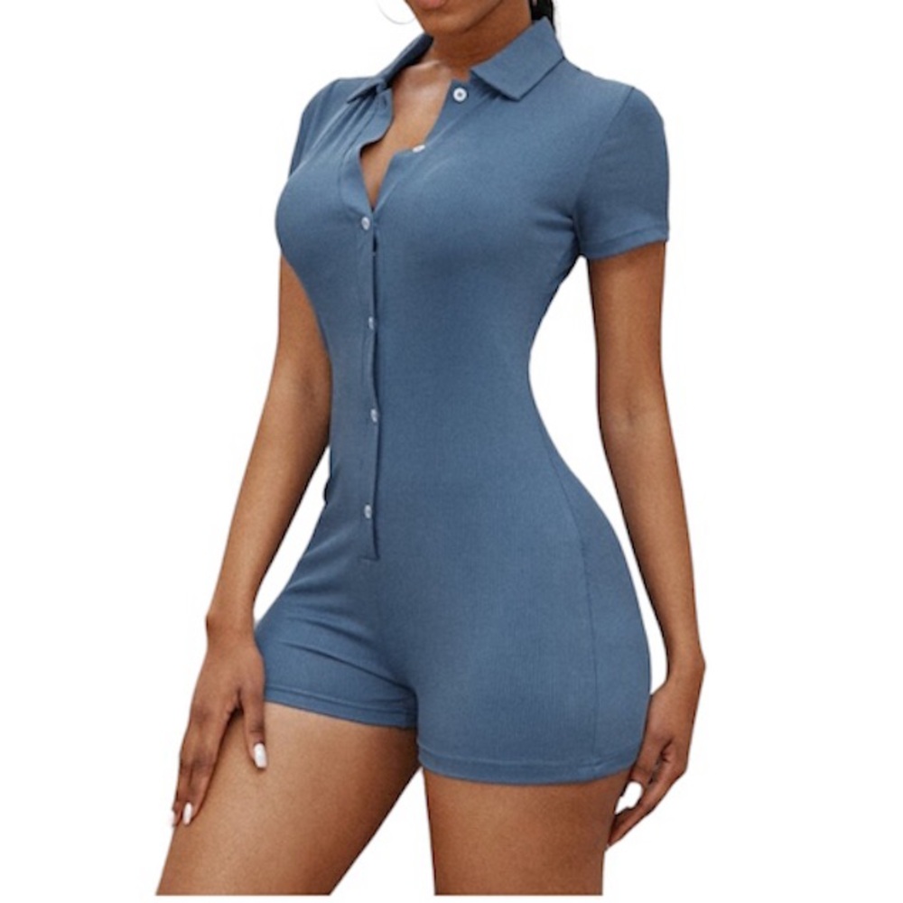[Shein] Button Front Ribbed Knit Romper